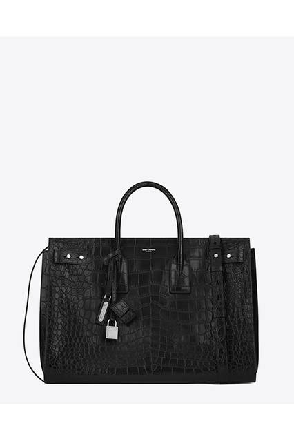 LARGE SAC DE JOUR SOUPLE IN BLACK EMBOSSED CROCODILE LEATHER