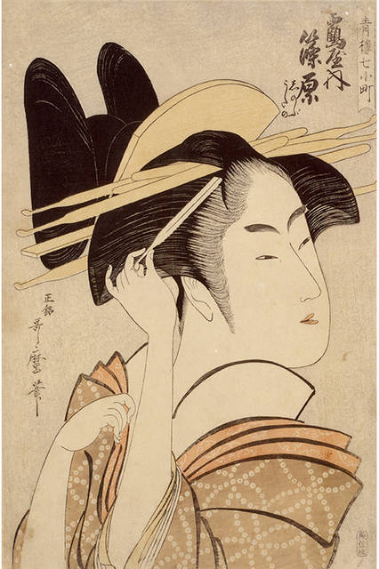 喜多川歌麿</br>『青楼七小町 鶴屋内 篠原』</br> 1794-95（寛政6-7）年頃</br> 大判錦絵 </br>山種美術館</br>（前期展示8/29-9/24）