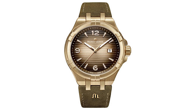 <strong>アイコンブロンズ</strong><br>Ref.｜AI1028-BRZ01-720-1、ムーブメント｜クォーツ、ケース素材｜ブロンズ（銅）、ケースバック素材｜SS、ケース径｜44mm、風防｜サファイアガラス+内側無反射コーティング、文字盤｜ギヨシェ彫りが施されたスレートカラーストラップ素材｜ヴィンテージカーフ、防水｜10気圧、価格｜15万5000円（税別）限定数｜388本