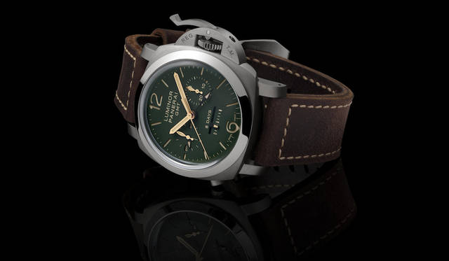 <strong>ルミノール1950クロノ モノプルサンテ エイトデイズ GMTチタニオ-44mm</strong><br> ムーブメント｜手巻き（P.2004キャリバー）<br> パワーリザーブ｜192時間<br> ケース素材｜チタン（サテン仕上げ）<br> ケース径｜44mm<br> 防水｜10気圧<br> 価格｜190万円（税別）