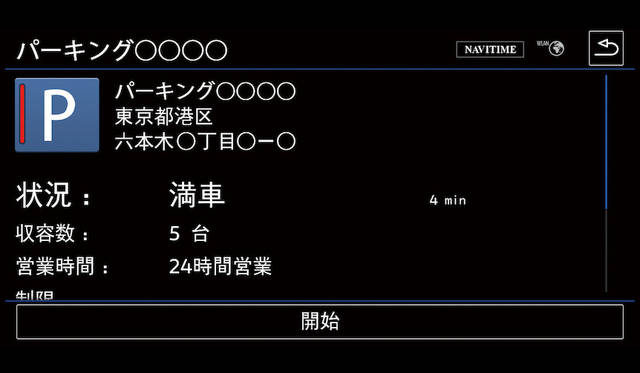 テレマティクス機能“Guide & Inform”駐車場（満空情報）画面
