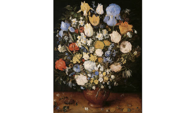 ヤン・ブリューゲル（父） 《陶製の花瓶に生けられた小さな花束》 1607 年頃、油彩・板、ウィーン美術史美術館 ©KHM-Museumsverband