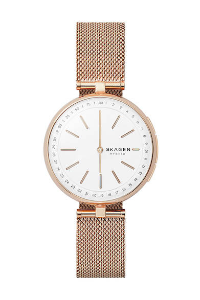 <strong>SIGNATUR T-Bar Hybridsmartwatch</strong><br><br>  Ref.｜SKT1400（左）、SKT1404（右）<br> ムーブメント｜クオーツ<br> ケース、ブレスレット素材｜SS<br> ケース径｜36mm<br> 防水｜3気圧<br> 価格｜各2万8000円（税別）<br>