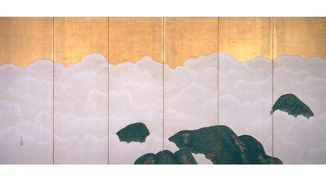 <strong>《群青富士》（左隻）</strong><br>横山大観　1917年頃　静岡県立美術館<br>東京展：4月13日～5月6日　　京都展：7月3日～7月22日 