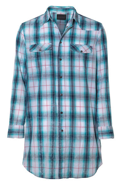 グランジファッションに欠かせないオンブレチェックのシャツ。Tシャツに羽織っても、 腰に巻いてコーディネートにプラスしても。シャツ3万5000円（ディーゼル ブラック ゴールド）