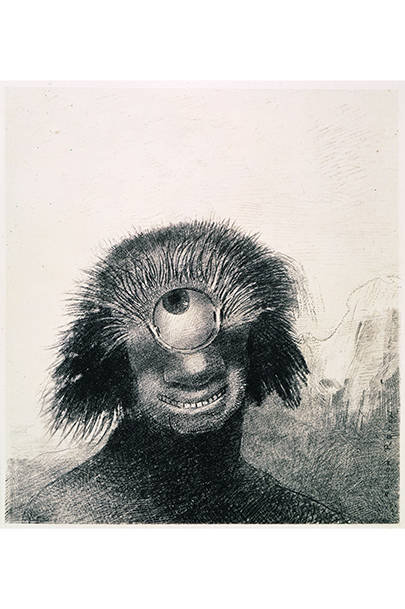 《III．不恰好なポリープは薄笑いを浮かべた醜い一つ目巨人のように岸辺を漂っていた》『起源』1883年 リトグラフ／紙 岐阜県美術館蔵 [前期展示] 