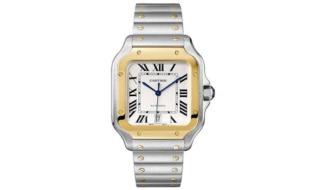 1904年の登場から変わらないデザインソースをバランスの最適化によってモダナイズ。コンビの質感も手伝って、とても現代的に見える。© Cartier　