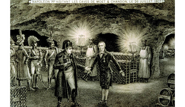 GRAVURE : NAPOLEON VISITANT LES CAVES DE JEAN REMY MOET