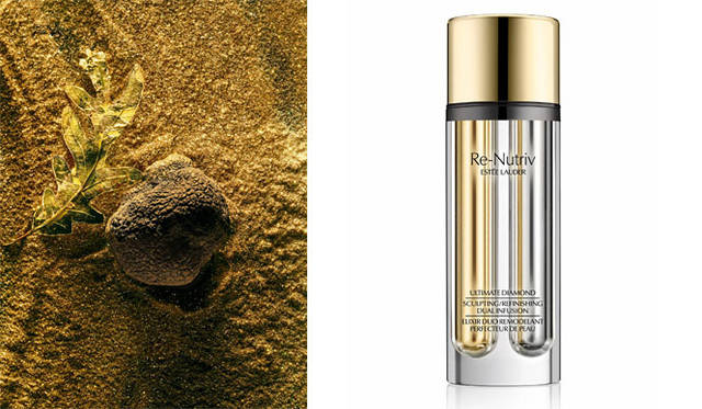 <strong>ESTÉE LAUDER｜エスティ ローダー</strong><br>美容液「リニュートリィブ ダイヤモンド デュアル セラム」と、主成分のブラック ダイヤモンド トリュフ エキスのイメージ