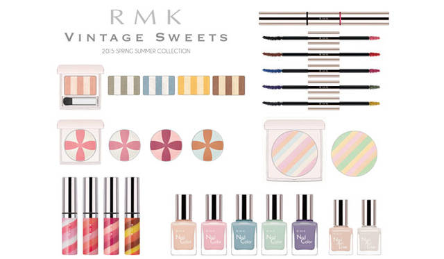 RMK スウィートシュガーアイズ 全5種＜数量限定＞各3456円、RMK Wカラーマスカラ SS全5種＜数量限定＞各4320円、RMK ヴィンテージキャンディチークス 全4種＜数量限定＞ 各3240円、RMK ヴィンテージドロップグロス 全4種＜数量限定＞ 各1944円、RMK ヴィンテージスウィーツフェイスカラー 全2種＜数量限定＞ 各5184円、RMK ネイルカラー EX 全40色＜数量限定5色＞ 各1620円、RMK ネイルアートライナー 全4色＜数量限定2色＞ 各1620円、RMK インジーニアス パウダーアイズ N 全26色＜新色2色＞ 各2376円、RMK インジーニアス パウダーチークス N 全17色＜新色2色＞ 各3240円
