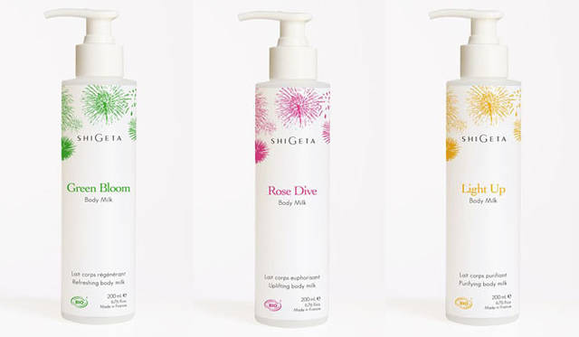 「ボディーミルク」（左から、グリーンブルーム、ローズダイブ、ライトアップ）（各200ml）各3240円