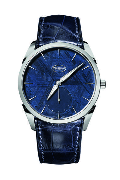 地球上には見られない美しい幾何学的模様を持つメテオライトを文字盤に採用した優雅なモデル。<br/><br/><strong>トンダ 1950 メテオライト</strong><br/>（アビスブルーダイヤル）<br/>ケース｜チタニウム<br/>直径｜39mm<br/>厚さ｜7.8mm<br/>ムーブメント｜自動巻き（Cal.PF701）<br/>ストラップ｜アリゲーター<br/>防水性｜30ｍ<br/>発売時期｜2015年春予定<br/>税込予価｜263万2500円<br/><br/>パルミジャーニ・フルリエ・ディストリビューション・ジャパン<br/>Tel.03-5413-5745<br/>http://www.parmigiani.ch/<br/>