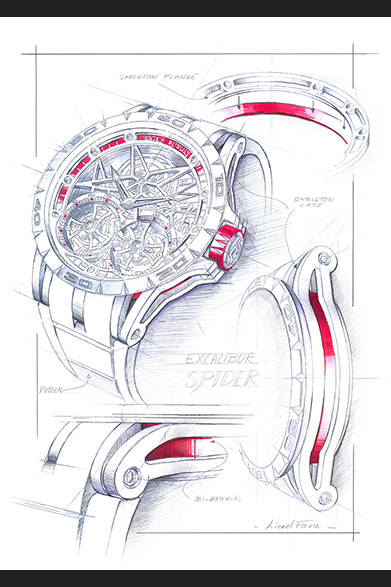 <strong>エクスカリバー スパイダー</br>ダブルフライングトゥールビヨン スケルトン</strong></br>チタン＋ブラックDLC加工チタン＋レッドアルミニウム</br> 直径｜47mm</br> 厚さ｜14.95mm</br> ムーブメント｜手巻き（Cal.RD01SQ）</br> 機能｜フライングトゥールビヨン（２つのキャリッジを連動）</br> ストラップ｜ラバー</br> 防水性｜50ｍ</br> 限定数｜世界188本</br> 発売時期｜今冬予定</br></br>  ロジェ・デュブイ</br> Tel. 03-3288-6640</br> http://www.rogerdubuis.com/<br/>