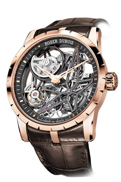 <strong>エクスカリバー オートマティック スケルトン</strong></br> ケース｜18Kローズゴールド</br> 直径｜42mm</br> 厚さ｜11.44mm</br> ムーブメント｜自動巻き（Cal.RD820SQ）</br> ストラップ｜アリゲーター</br> 防水性｜30ｍ</br> 発売時期｜今冬予定</br>税抜予価｜886万円</br></br>ロジェ・デュブイ</br> Tel. 03-3288-6640</br> http://www.rogerdubuis.com/<br/>