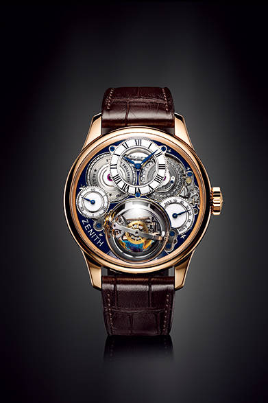 <strong>アカデミー クリストファー コロンブス・ハリケーン グラン ボヤージュⅡ</strong><br/>ケース｜18Kローズゴールド<br/>直径｜45mm<br/>厚さ｜14.635mm（６時位置のドーム部分は22mm）<br/>ムーブメント｜手巻き（Cal.エル・プリメロ8805）<br/>機能｜フュゼ・チェーン・トランスミッション、グラビティ コントロール、パワーリザーブ表示<br/>ストラップ｜アリゲーター<br/>防水性｜3気圧<br/>限定数｜10本<br/>発売時期｜受注生産<br/>税抜予価｜3100万円<br/><br/>LVMH ウォッチ・ジュエリー ジャパン ゼニス<br/>Tel. 03-5524-6420<br/>http://www.zenith-watches.com/jp_jp<br/>