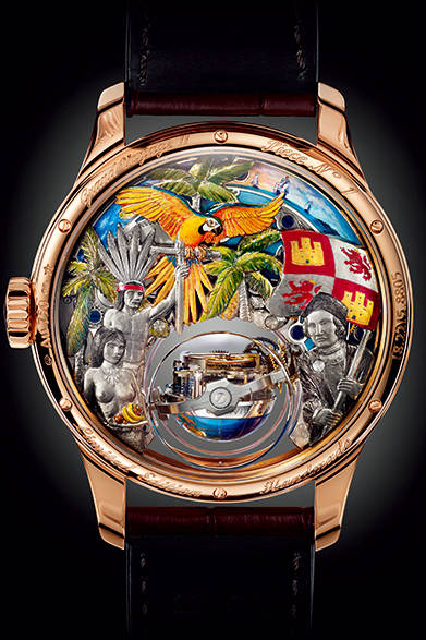 <strong>アカデミー クリストファー コロンブス・ハリケーン グラン ボヤージュⅡ</strong><br/>ケース｜18Kローズゴールド<br/>直径｜45mm<br/>厚さ｜14.635mm（６時位置のドーム部分は22mm）<br/>ムーブメント｜手巻き（Cal.エル・プリメロ8805）<br/>機能｜フュゼ・チェーン・トランスミッション、グラビティ コントロール、パワーリザーブ表示<br/>ストラップ｜アリゲーター<br/>防水性｜3気圧<br/>限定数｜10本<br/>発売時期｜受注生産<br/>税抜予価｜3100万円<br/><br/>LVMH ウォッチ・ジュエリー ジャパン ゼニス<br/>Tel. 03-5524-6420<br/>http://www.zenith-watches.com/jp_jp<br/>