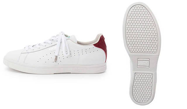 PUMA×TAKEO KIKUCHI「コートスター」ホワイト/スムースレザー 1万9440円（2015年1月23日（金）発売／全国のTAKEO KIKUCHIショップ）。※「コートスター」ネイビー/スウェードは3月中旬発売予定