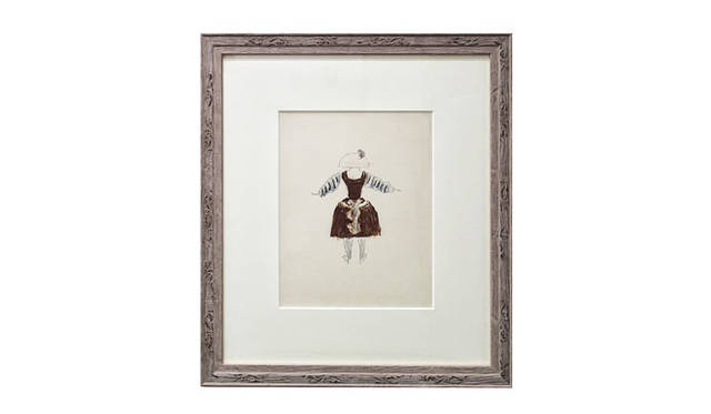 アートイベント「100 names small art collection ＠ arflex shop」<br /><strong>「Les facheux1924より」ジョルジュ・ブラック</strong>（1882～1963年）　フランスの画家。キュビズム創始者の一人。本作品はコクトーが本を書き、舞台衣装・美術をブラックが手がけ、ディヤギレフが舞、マンレイが撮影したといわれるもの