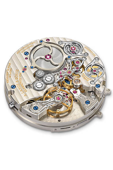 <strong>ツァイトヴェルク・ミニッツリピーター</strong></br>ケース｜プラチナ</br>直径｜44.2m</br>厚さ｜14.1mm</br>ムーブメント｜手巻き（Cal.L043.5）</br>機能｜回転ディスクによるデジタル式時分表示、10進式ミニッツリピーター、パワーリザーブ表示</br>ストラップ｜アリゲーター</br>防水性｜日常生活防水</br>発売時期｜11月以降予定</br>価格｜未定（参考ドイツ国内の予価は44万ユーロの予定）</br></br>A.ランゲ＆ゾーネ</br>Tel.03-3288-6639</br>http://www.alange-soehne.com/<br/>