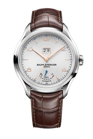視認性に優れるビッグデイトと、ゼンマイ残量を示すパワーリザーブ表示を搭載し、実用的な１本。<br/><br/><strong>クリフトン オートマティック ビッグデイト＆パワーリザーブ</strong><br/>ケース｜ステンレススチール<br/>直径｜43mm<br/>厚さ｜12.05mm<br/>ムーブメント｜自動巻き<br/>機能｜ビッグデイト、パワーリザーブ表示<br/>ストラップ｜アリゲーター<br/>防水性｜5気圧<br/>発売時期｜4月<br/>税込予価｜44万2800円<br/><br/>ボーム＆メルシエ<br/>Tel. 03-3288-6335<br/>http://www.baume-et-mercier.jp/<br/>