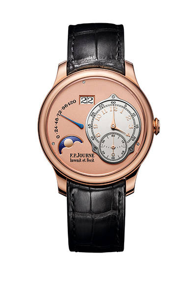 <strong>ヌーベル オクタ・リュヌ</strong><br/>ケース｜18Kローズゴールド<br/>直径｜40mmまたは42mm<br/>厚さ｜10.07mm<br/>ムーブメント｜Cal.1300.3<br/>パワーリザーブ｜160時間±12時間（120時間表示）<br/>ストラップ｜アリゲーター<br/>発売時期｜2015年春予定<br/>税抜予価｜未定<br/><br/>F.P.ジュルヌ東京ブティック<br/>Tel. 03-5468-0931<br/>http://www.fpjourne.co.jp<br/>