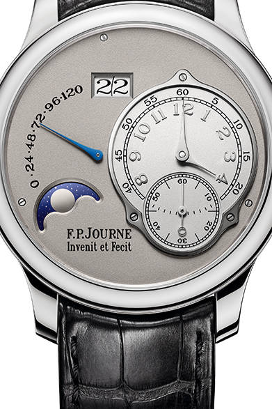 <strong>ヌーベル オクタ・リュヌ</strong><br/>ケース｜プラチナ<br/>直径｜40mmまたは42mm<br/>厚さ｜10.07mm<br/>機能｜ムーンフェイズ、ビッグデイト、パワーリザーブ表示、スモールセコンド<br/>パワーリザーブ｜160時間±12時間（120時間表示）<br/>ストラップ｜アリゲーター<br/>発売時期｜2015年春予定<br/>税抜予価｜未定<br/><br/>F.P.ジュルヌ東京ブティック<br/>Tel. 03-5468-0931<br/>http://www.fpjourne.co.jp<br/>