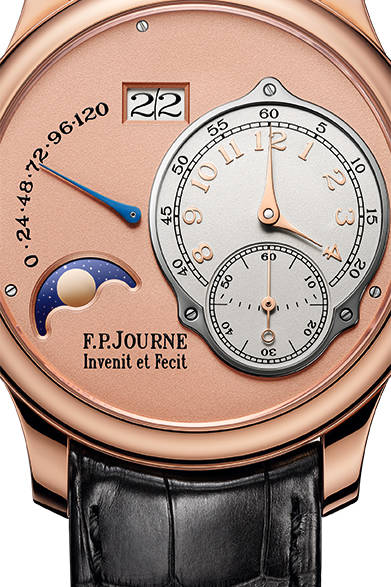 <strong>ヌーベル オクタ・リュヌ</strong><br/>ケース｜18Kローズゴールド<br/>直径｜40mmまたは42mm<br/>厚さ｜10.07mm<br/>ムーブメント｜Cal.1300.3<br/>パワーリザーブ｜160時間±12時間（120時間表示）<br/>ストラップ｜アリゲーター<br/>発売時期｜2015年春頃<br/>税抜予価｜未定<br/><br/>F.P.ジュルヌ東京ブティック<br/>Tel. 03-5468-0931<br/>http://www.fpjourne.co.jp<br/>