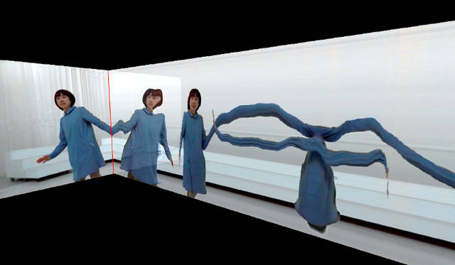 「Time Scanner」岡田憲一　被写体の時間や移動距離を引き延ばしたり戻したりして視覚化するインタラクティブ作品