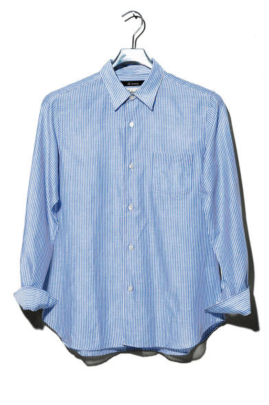 繊細で柔らかなストライプのローンを使ったレディースのコットンシャツ