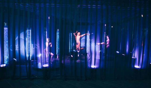  ブルーのカーテンに包まれた妖艶なオシアナス ショーガールズ