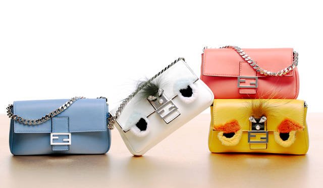 <strong>Petit & Colorful Bag</strong><br><br>左・右上「マイクロ バケット」［H8.5×W13.5×D2.2㎝］各12万2640円、中央・右下「マイクロ  バゲット」BAG BUGS［H8.5×W13.5×D2.2㎝］各17万3880円<br>フェンディ／フェンディ ジャパン　Tel. 03-3514-6187