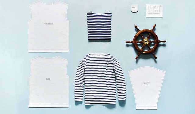 <strong>HELLY HANSEN｜ヘリーハンセン</strong><br />「HELLY HANSEN ROYAL MARINE CLUB 2nd Release」<br>定番のバスクシャツをインドが誇る最高級のSUVIN綿100％を使用し、糸から開発して仕立てた「R.M.C BASQUE SHIRTS」。シルエットも素材感を生かし、着心地を考慮したパターンメイキング。フォルムが大きいわけではなく袖丈や着丈のバランスを取り、本来のボートネックよりも狭く丁寧な縫製仕様にしている。2万1600円