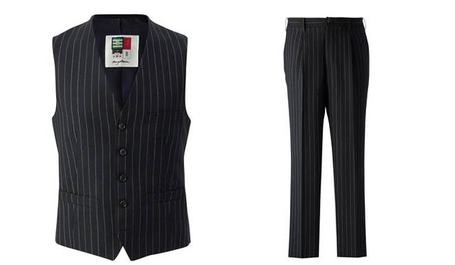 「UNITED ARROWS & SONS × TAKEO KIKUCH」ウェストコート2万7000円（ネイビー／M、L、XL）、右／トラウザーズ3万240円（ネイビー／M、L、XL）