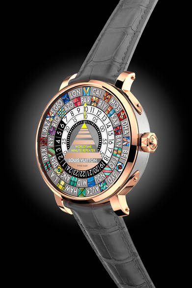 <strong>エスカル ワールドタイム ミニッツリピーター</strong><br>ケース｜18KPG（ベゼル、ラグ、リューズ）＋チタン（ミドルケース）<br>直径｜44mm<br>厚さ｜11.75mm<br>ムーブメント｜手巻き（Cal.LV235）<br>機能｜ワールドタイム、ミニッツリピーター（本国時間を報知）<br>ストラップ｜アリゲーター<br>防水性｜30ｍ<br>発売時期｜4月予定<br>予価｜3,500万円（税抜参考価格）