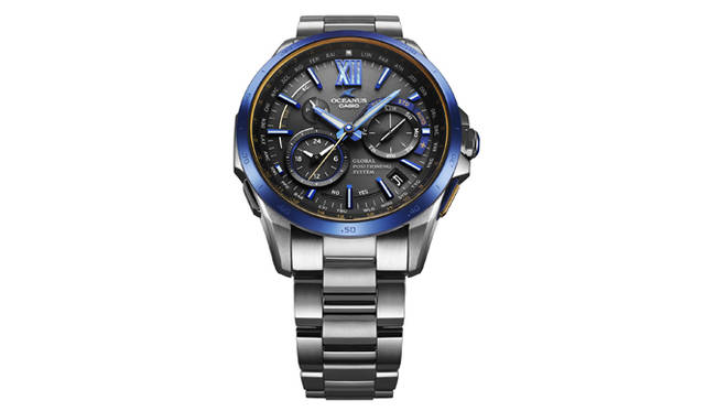 <strong>オシアナスOCW-G1000-E</strong><br><br>ケース｜チタン（DLC加工）<br>直径｜46.1mm<br>厚さ｜14.7m<br>ムーブメント｜クォーツ（タフソーラーなどを備えたタフムーブメント）<br>機能｜GPS電波受信機能、マルチバンド６（世界６局の標準電波受信機能）、ワールドタイム（世界40タイムゾーン＋協定世界時）、デュアルダイアル（本国と現地など任意の２都市の時刻表示）、ストップウォッチ（1/20秒計測、24分計）、日付・曜日表示、フルオートカレンダー<br>ストラップ｜チタン（DLC加工）<br>防水性｜10気圧<br>限定数｜世界限定300本<br>発売時期｜７月発売予定<br>税抜予価｜40万円