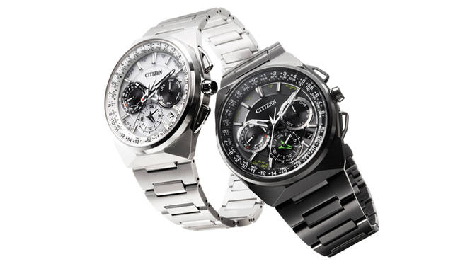 <br><strong>シチズン エコ・ドライブ サテライト ウエーブ F900</strong><br>ケース｜スーパーチタニウム（右／デュラテクトDLC+MRK、左／デュラテクトα＋MRK）<br>直径｜45.4mm<br>厚さ｜13.1mm<br>ムーブメント｜クォーツ（Cal.F900、光発電エコ・ドライブ）<br>機能｜衛星電波受信機能（位置情報も取得）、ワールドタイム機能（世界40タイムゾーン）、デュアルタイム表示、ストップウォッチ機能（1/20秒計測、24時間計）、アラーム、ライトレベル インディケーター、パーペチュアルカレンダー（日付・曜日表示）<br>ストラップ｜スーパーチタニウム（右／デュラテクトDLC+MRK、左／デュラテクトα＋MRK）<br>防水性｜10気圧<br>限定数｜シルバー1300本、ブラック1700本。合計3000本<br>発売時期｜今秋発売予定<br>予価｜24万円（税抜）<br>