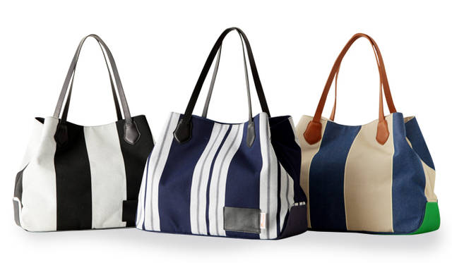 マフィアデザイン、ヴィブラム、サンブレラによるモデルは、異なるストライプを使った3種類のバッグを展開