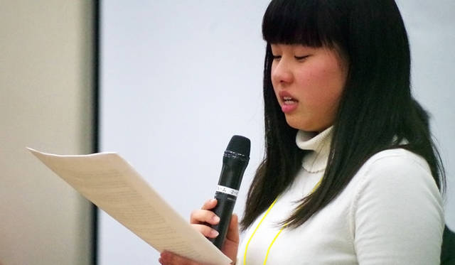 シンポジウムの最後には、宮城県女川町からシンポジウムの会場に駆けつけた木村朱里さんがメッセージを読み上げた