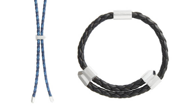 <strong>530PARK｜530パーク</strong><br />「FIVE THIRTY PARK（ファイブサーティーパーク）」クリスタルループタイ（藍・Silver / 牛革）3万4560円、クリスタルレザースライドブレスレット（黒・Silver / 牛革）3万1320円