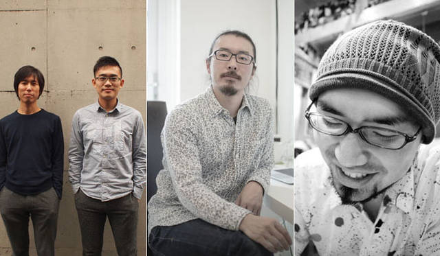 <strong>AGC旭硝子</strong><br />ミラノサローネ「GLACIER FORMATION ―AGCによる情報との新しい関係―」　左から、空間デザイン担当のARTENVARCH（アーテンバーク）の川島範久氏と佐藤桂火氏、演出・テクニカルディレクションのLUFTZUG（ルフトツーク）遠藤豊氏、映像デザイン担当のqubibi（クビビ）勅使河原一雅氏