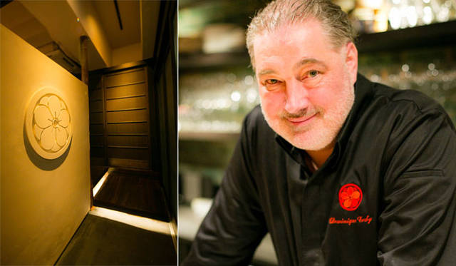 <strong>「フレンチ割烹 ドミニク・コルビ」</strong><br />左／ドミニク・コルビの紋章、右／シェフのドミニク・コルビ（Dominique Corby）氏