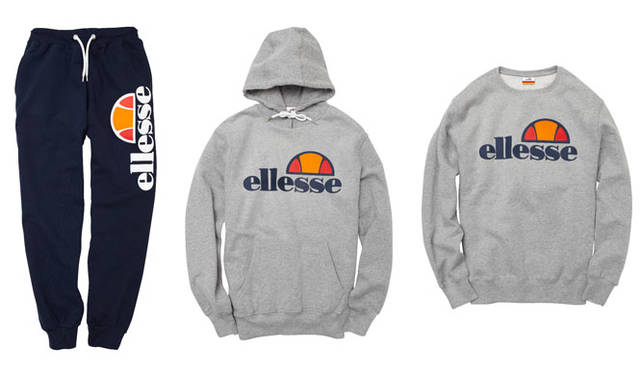 <strong>ellesse｜エレッセ</strong><br />「ヘリテージライン」左からインポートスウェットパンツ1万800円、インポートスウェットシャツ1万800円、インポートスウェットシャツ9720円