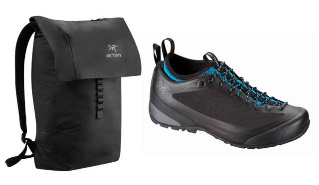 <strong>ARC’TERYX｜アークテリクス</strong><br />左／20リットルの容量で、ラップトップやタブレットをすぐ取り出せるジッパー付バックパネルが特徴の「Granville」。優れた耐候性を発揮する。Granville バックパック 2万4840円。右／岩、雪、氷に耐えられる軽量性と耐久性をあわせもつ縫い目のない1枚でできたアッパーと、取り替え可能な Adaptive Fit ライナーによるテクニカルアルパインアプローチフットウェア。Acrux<sup>2</sup> FL GTX アプローチシューズ 3万7800円
