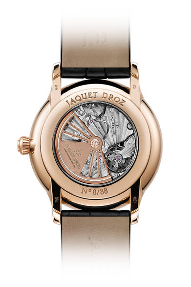 <strong>グラン・セコンド デッドビート</strong> <br /> <br /> ケース｜18Kレッドゴールド<br /> 直径｜43mm<br /> ムーブメント｜自動巻き（Cal.JD 2695 SMR）<br /> 機能｜ポインター式日付表示（扇形に針が動くレトログラード式）<br /> ストラップ｜アリゲーター<br /> 防水性｜３気圧<br /> 限定数｜88本<br /> 発売時期｜10月以降予定<br /> 予価｜357万4800円<br />