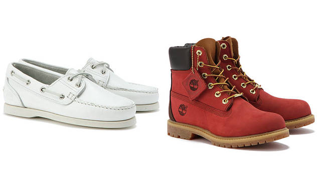 <strong>Timberland｜ティンバーランド</strong><br />「カスタムメイドオーダーシステム」　写真は岸本セシルオーダー。左／2アイレット、右／6インチブーツ