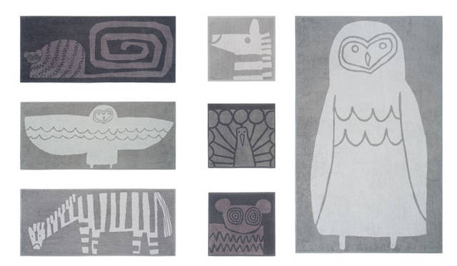 <strong>EXHIBITION｜鈴木マサルのテキスタイル　傘とラグとタオルと</strong><br/>「OTTAIPNU TOWEL COLLECTION」。今回は、ブランケットバス、フェイスタオル、ハンカチに、グレイッシュなカラーで描かれた動物モチーフのシリーズがプラス