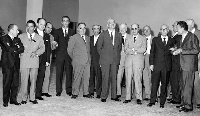 In 1961, Angelo Molteni and Founder Committee at 1st Salone del Mobile.