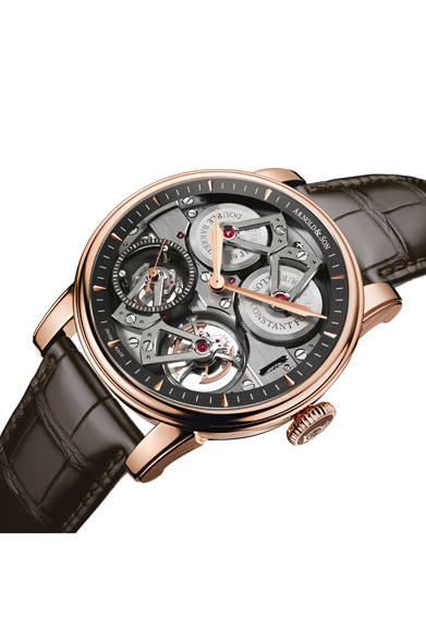 <strong>コンスタントフォース トゥールビヨン</strong> <br /><br />ケース｜18Kレッドゴールド（5N）<br /> 直径｜46mm<br /> 厚さ｜12.25mm<br /> ムーブメント｜手巻き（Cal.A&S 5119）<br /> 機能｜コンスタントフォース機構、トゥールビヨン<br /> ストラップ｜アリゲーター<br /> 防水｜3気圧<br /> 発売時期｜7月予定<br /> 予価｜2266万9200円<br />