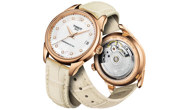 <strong>ティソ ヴィンテージ<br />レディ パワーマティック80</strong><br />ケース｜18Kローズゴールド<br />直径｜33mm<br />ムーブメント｜自動巻き（パワーマティック80）<br />機能｜日付表示<br />ストラップ｜レザー<br />防水｜3気圧<br />発売時期｜6月予定<br />予価｜27万8640円<br />