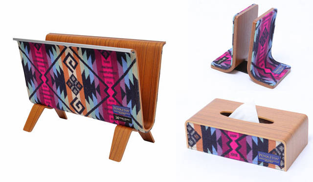 <strong>STITCH JAPAN｜ステッチ ジャパン</strong><br />PENDLETON WOOLEN MILLS × SAITO WOOD × MADE BY SEVEN -REUSE- 「PLYWOOD MAGAZINE RACK（プライウッド マガジンラック）」2万7000円、「PLYWOOD 　BOOK STAND（プライウッド ブックスタンド）」1万4040円、「PLYWOOD 　TISSUE COVER（プライウッド ティッシュカバー）」1万2960円